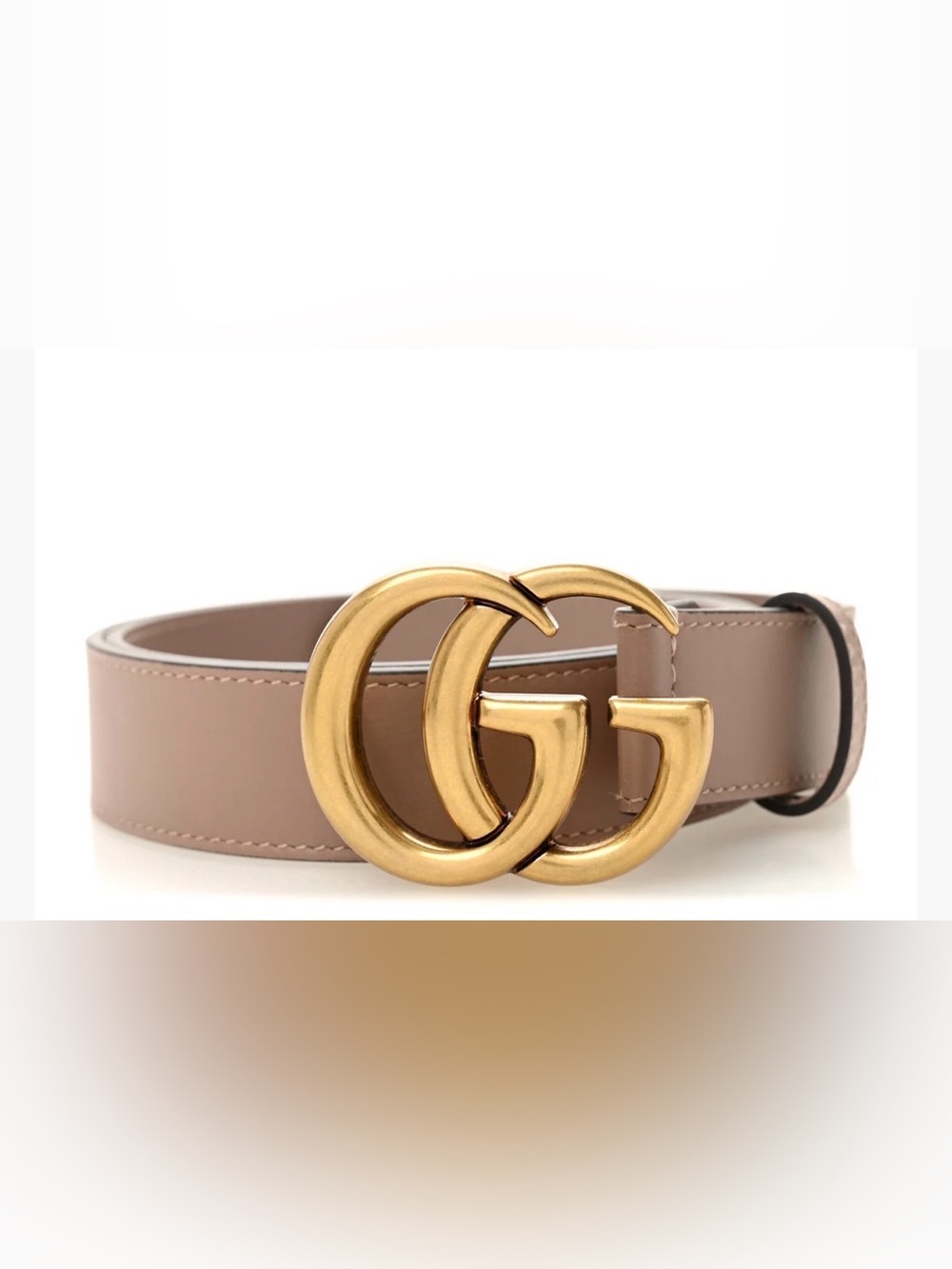 Gucci Taupe Leather Belt with Gold Double G Buckle